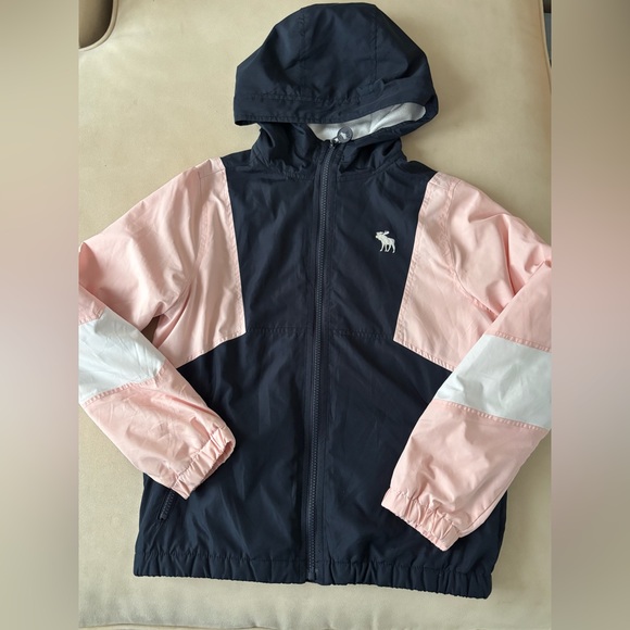 Abercrombie & Fitch Girls Size 9 10 Lined Windbreaker Jacket Blue Pink - Picture 2 of 14